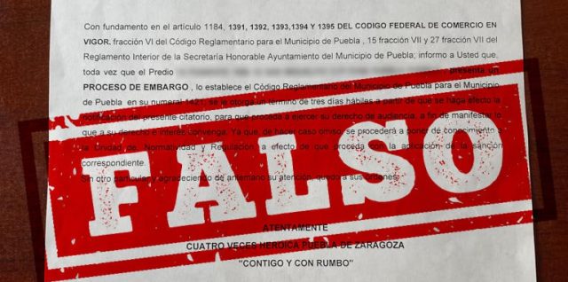 ALERTAN POR FALSOS CITATORIOS Y AMENAZAS DE EMBARGO DEL AYUNTAMIENTO DE PUEBLA