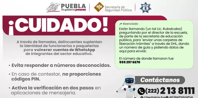 Alerta SSP sobre robo de cuentas WhatsApp a personal docente