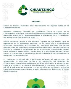 Comunicado del Ayuntamiento de San Lorenzo Chiautzingo, tardó para informar sobre los hechos registrados