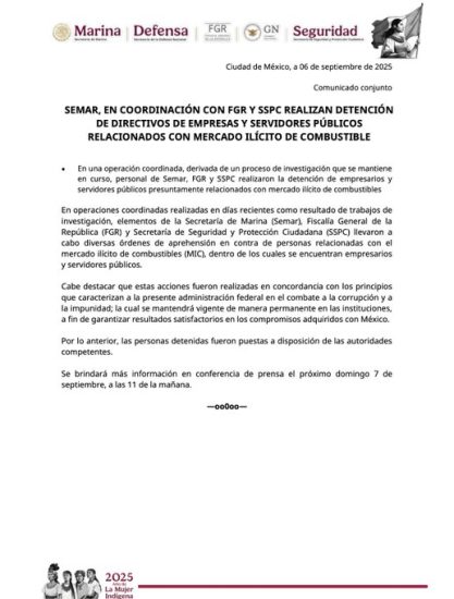 La MARINA confirmó un operativo para detener a servidores públicos y empresarios por el delito de huachicol fiscal