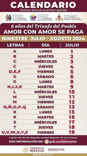 calendario pagos julio agosto 24