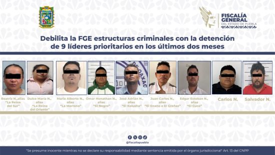 FGE de Puebla asesta duro golpe: Detenidos 9 líderes prioritarios, incluido "La Marrana" 1 Debilita la FGE de Puebla estructuras criminales con la detención de 9 líderes prioritarios en los últimos dos meses