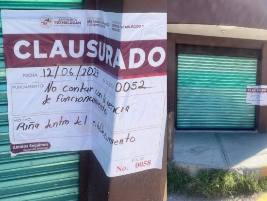 clausura bar tlanalapan texmelucan