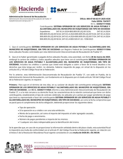 notoficacipj sat soapahue embargo por 8 millones de pesos