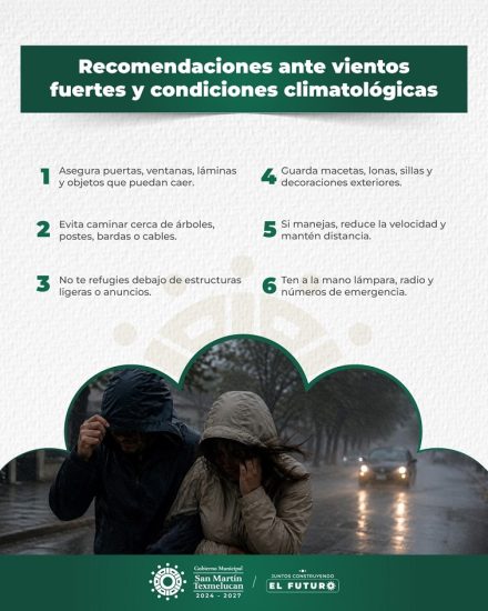 Temporada de lluvias: Gobierno de Texmelucan llama a la prevención ante posibles afectaciones por ciclones tropicales 1 recomendaciones vientos Texmelucan