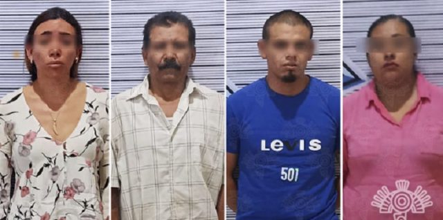 Detiene SSP a Jimena N., alias “La Patrona”, Osvaldo N., Luisa N. y Javier N., presuntos extorsionadores del Mercado Morelos
