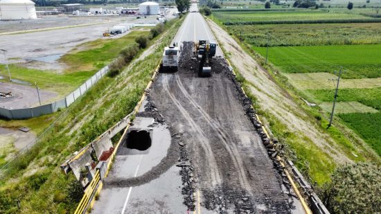 trabajos reparar socavon bulevar aeropuerto huejotzingo